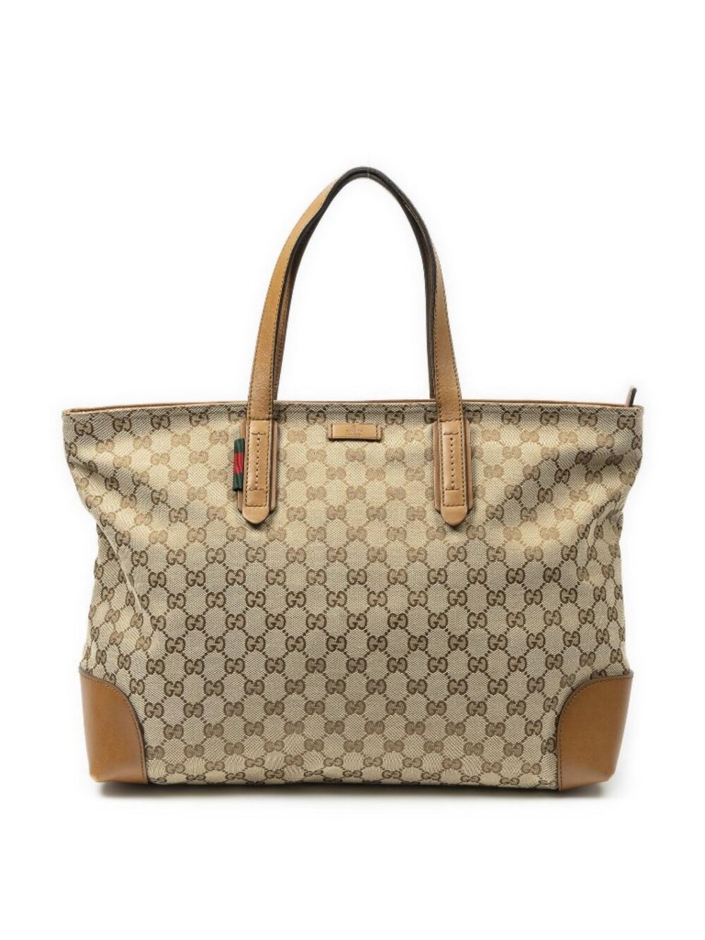 Gucci Large Web Horizon Tal Tote Tan Beige GG Canvas